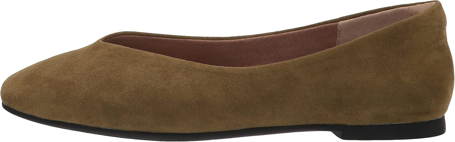 image:imageAmazon Essentials womens Comfortable SquareToe Slip On Ballet FlatDark Olive Microsuede