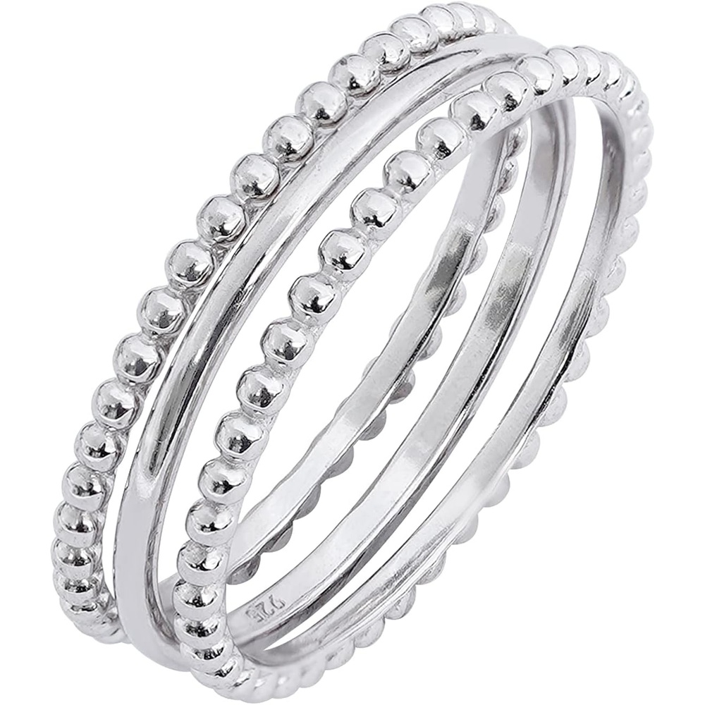 image:imageAmazon Essentials 14K Gold or Rhodium Plated Sterling Silver Stacking Ring Set of 3Rhodium