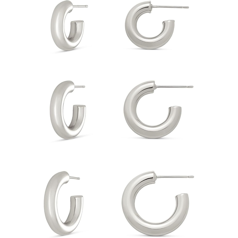 image:imageAmazon Essentials 14K Gold or Sterling Silver Plated Thick Tube Hoop SetSilver