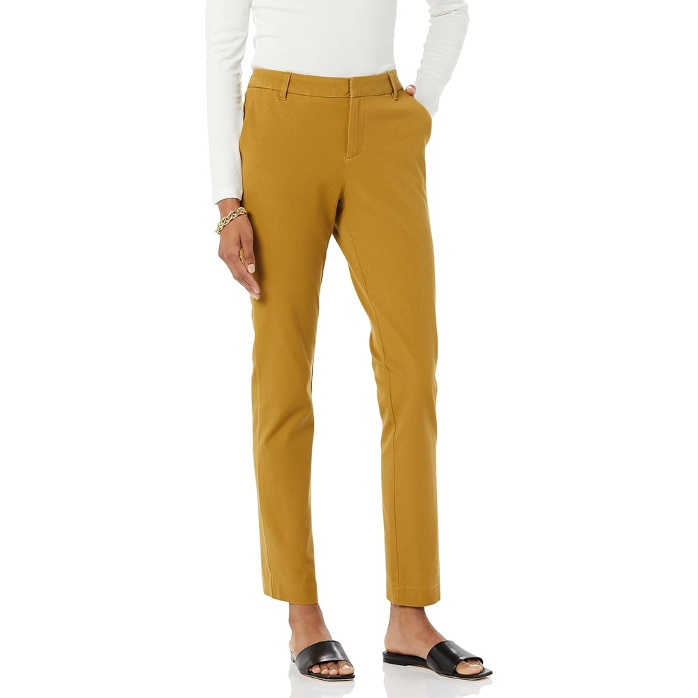 image:imageAmazon Essentials Womens BiStretch Full Length Straight Leg PantDark Camel