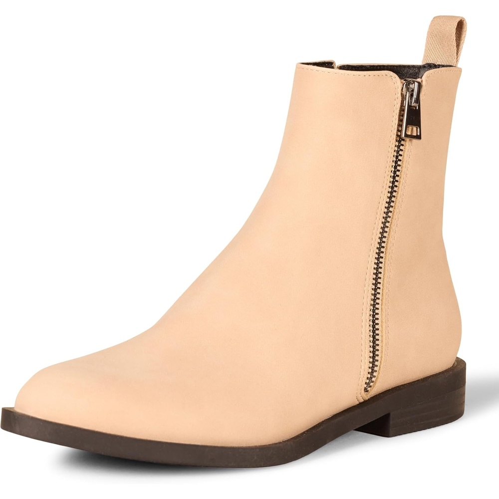 image:imageAmazon Essentials Womens Exterior Zip Flat Ankle BootBeige Faux Suede