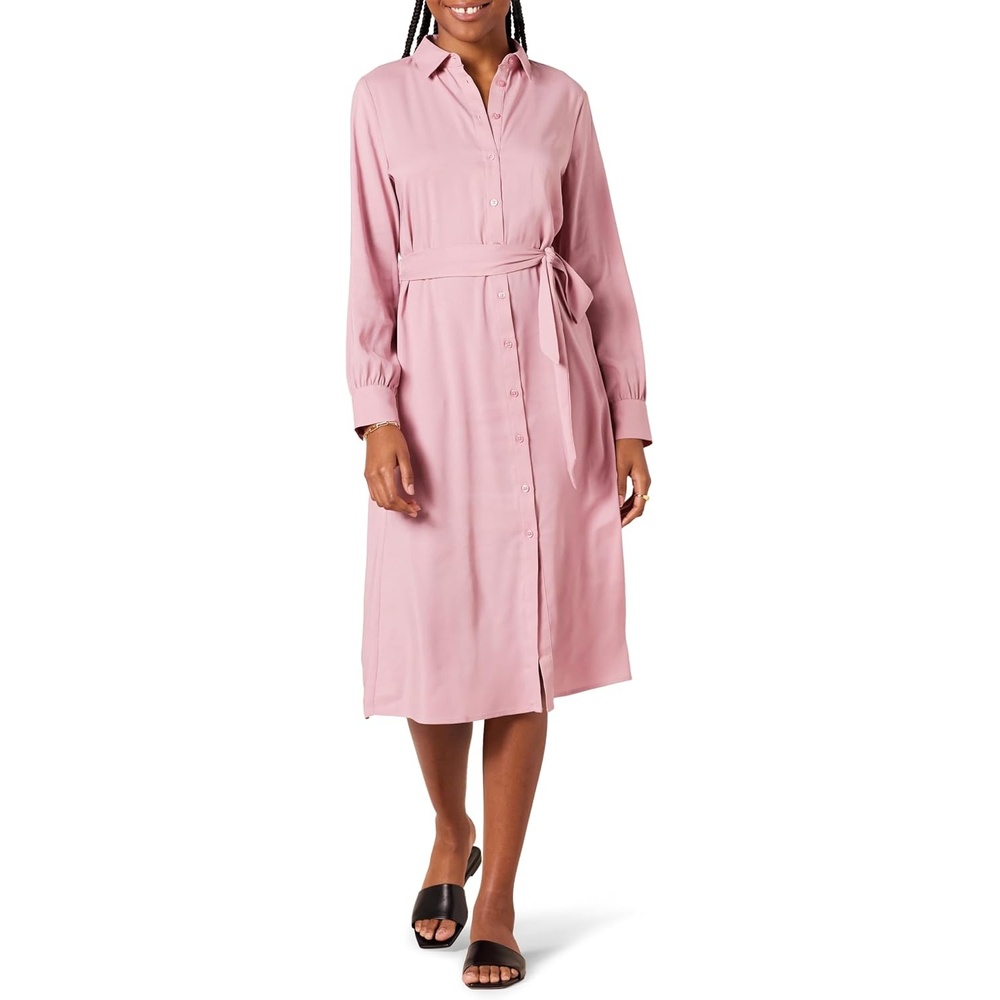 image:imageAmazon Essentials Womens Georgette Long Sleeve Midi Length Shirt DressMauve