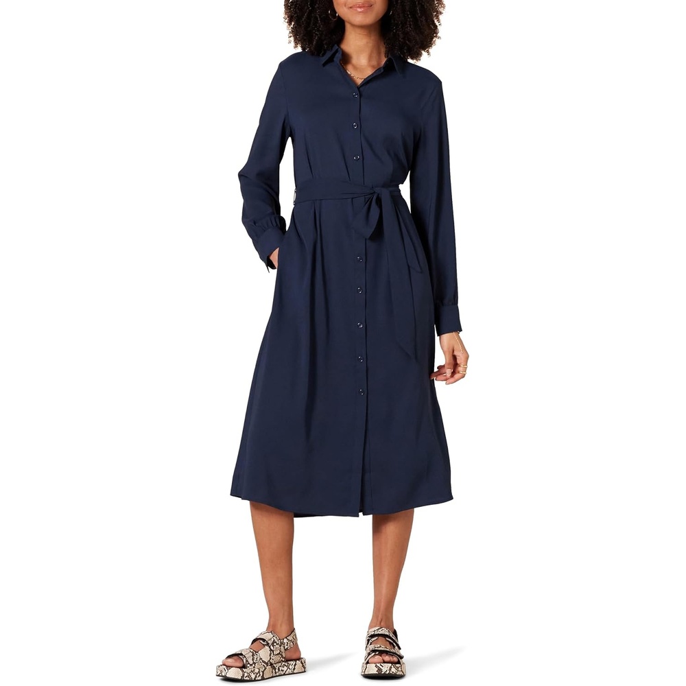 image:imageAmazon Essentials Womens Georgette Long Sleeve Midi Length Shirt DressNavy