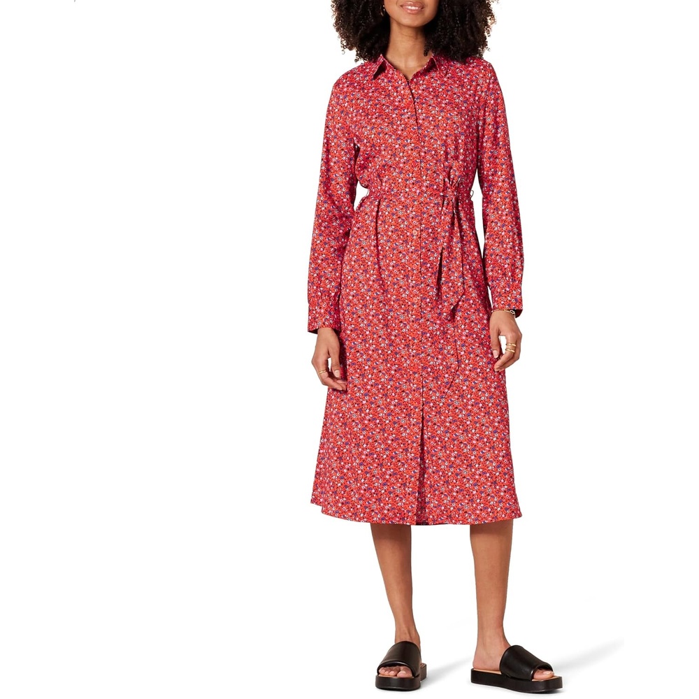 image:imageAmazon Essentials Womens Georgette Long Sleeve Midi Length Shirt DressTomato Red Ditsy Floral