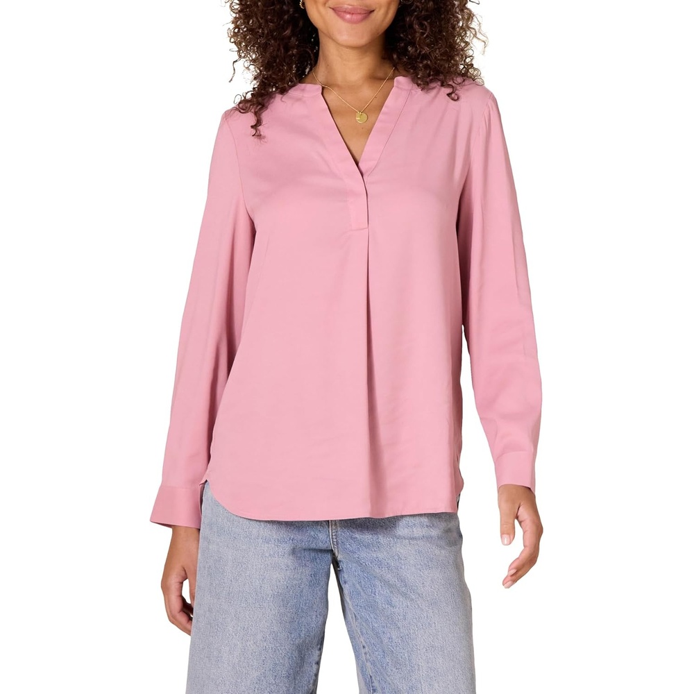 image:imageAmazon Essentials Womens Georgette Long Sleeve RelaxedFit Popover Blouse Business Casual Dress Blouses for Office WorkMauve