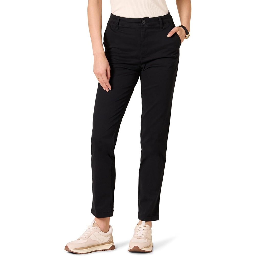 image:imageAmazon Essentials Womens HighRise SlimFit FullLength StraightLeg Khaki PantBlack