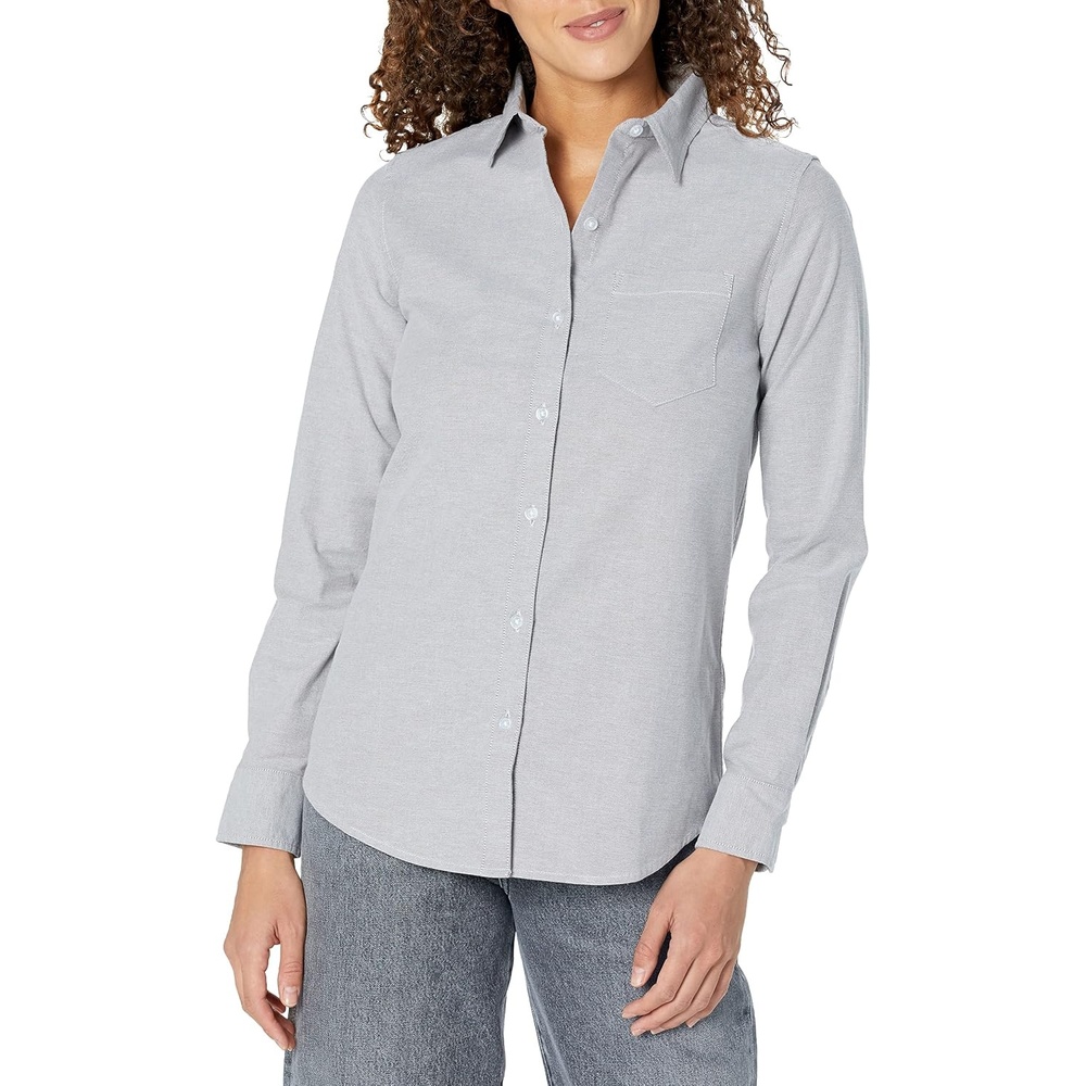 image:imageAmazon Essentials Womens Long Sleeve Button Down Stretch Oxford Shirt Available in Plus SizeGrey