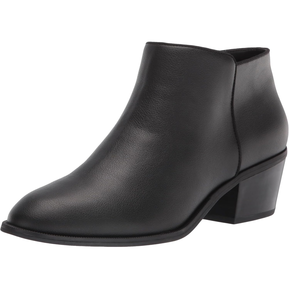 image:imageAmazon Essentials Womens Low Heel Ankle Boots with Side Zipper Stacked Block HeelBlack Faux Leather