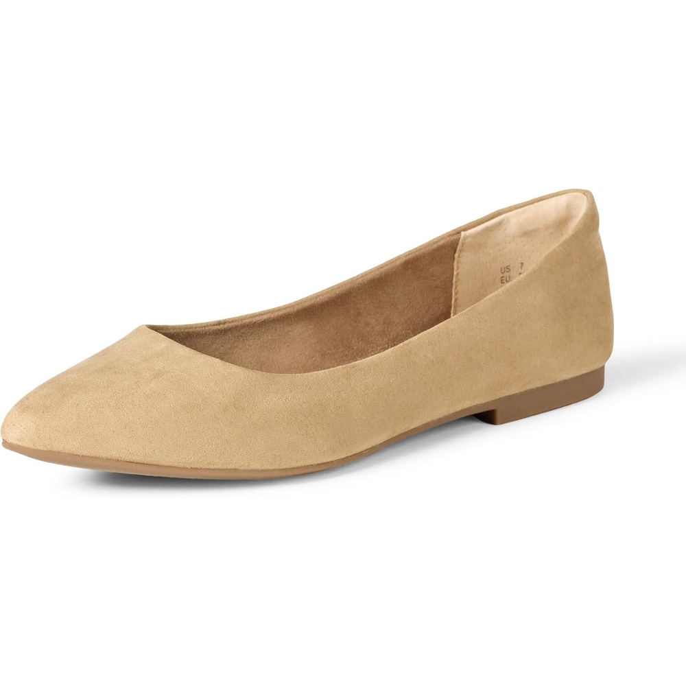 image:imageAmazon Essentials Womens PointedToe Ballet FlatsBeige Microsuede