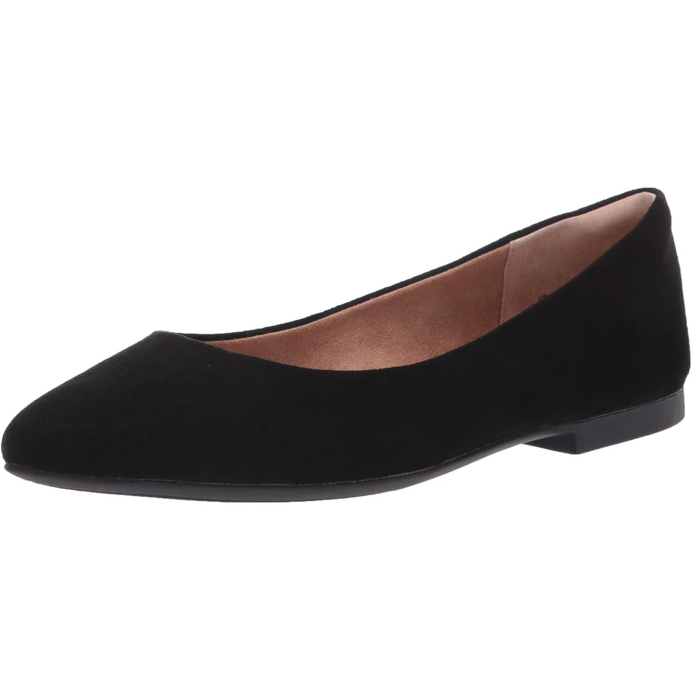 image:imageAmazon Essentials Womens PointedToe Ballet FlatsBlack Microsuede