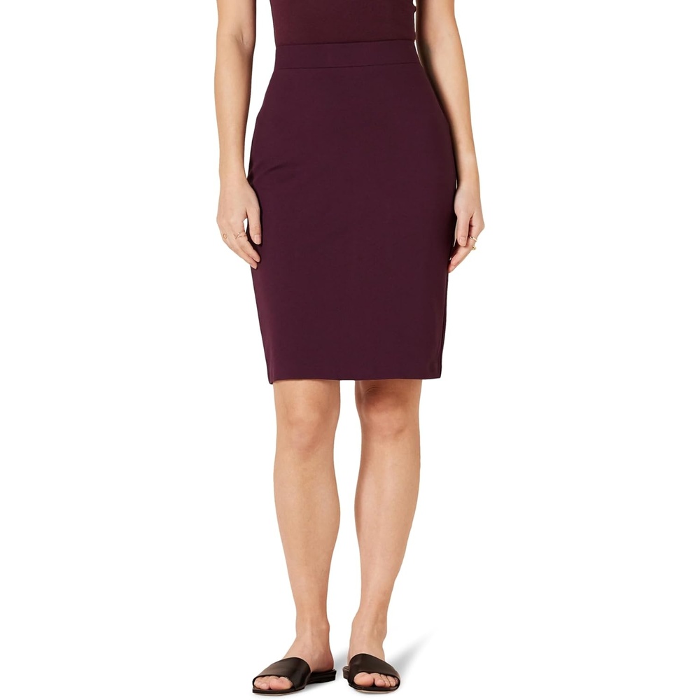 image:imageAmazon Essentials Womens Ponte PullOn Fitted Pencil Skirt Business Casual Everyday WearBurgundy