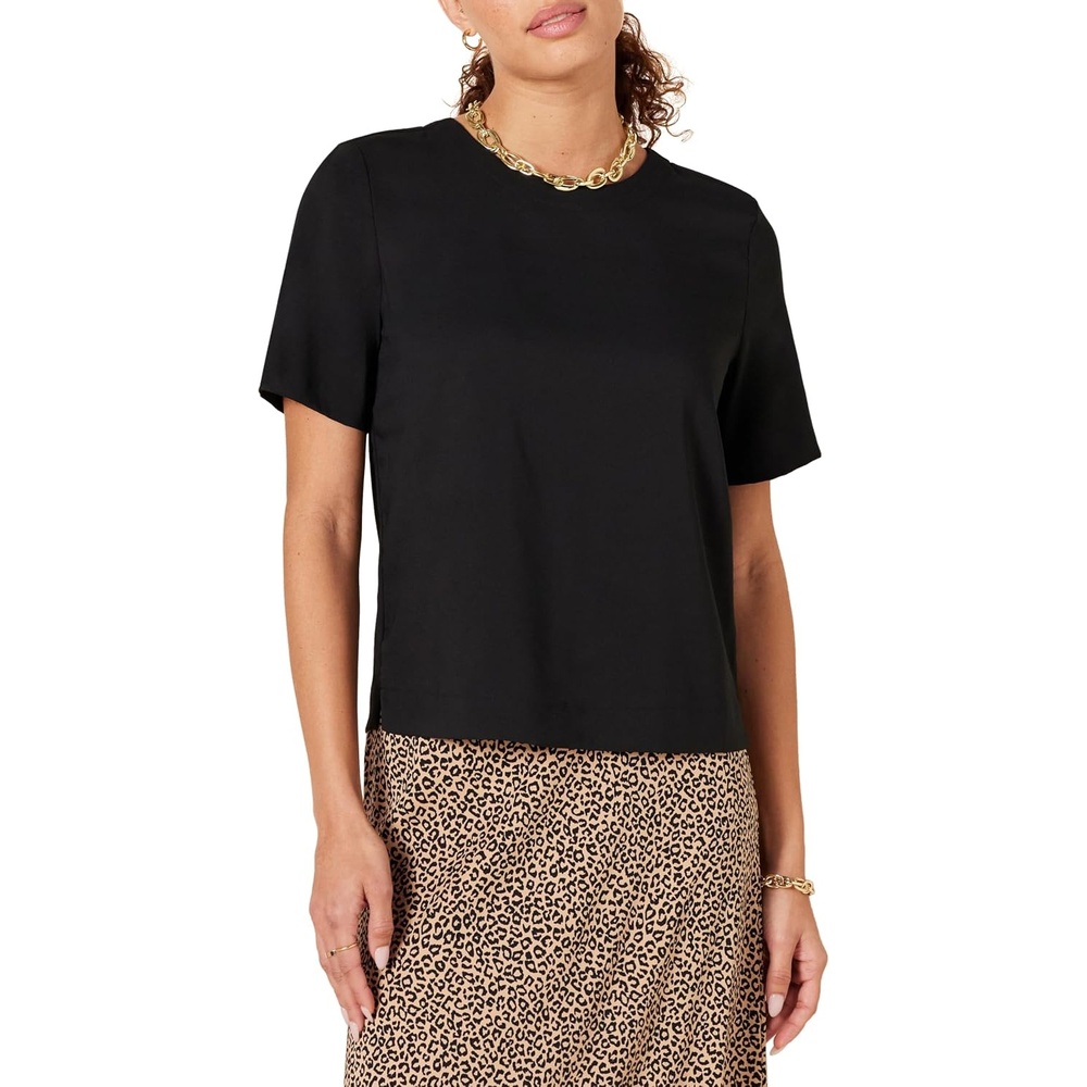 image:imageAmazon Essentials Womens RegularFit Georgette Short Sleeve TopBlack
