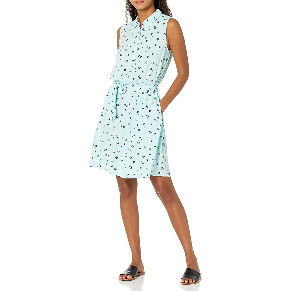 image:imageAmazon Essentials Womens Sleeveless Summer Shirtdress RelaxedFit Woven Lightweight Dress Knee LengthAqua Poppy
