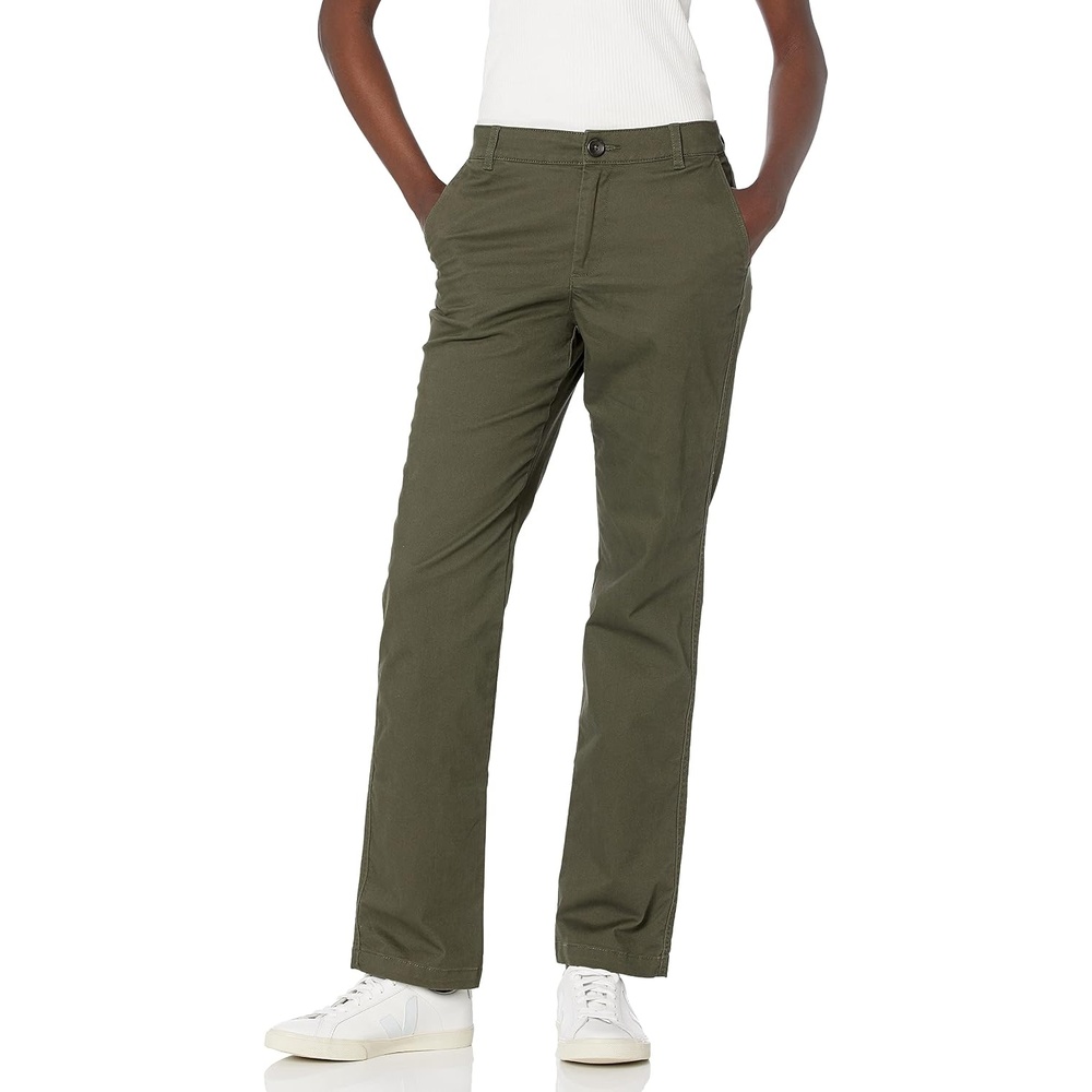 image:imageAmazon Essentials Womens Slim Fit Straight Leg Stretch Twill Chino PantDark Olive
