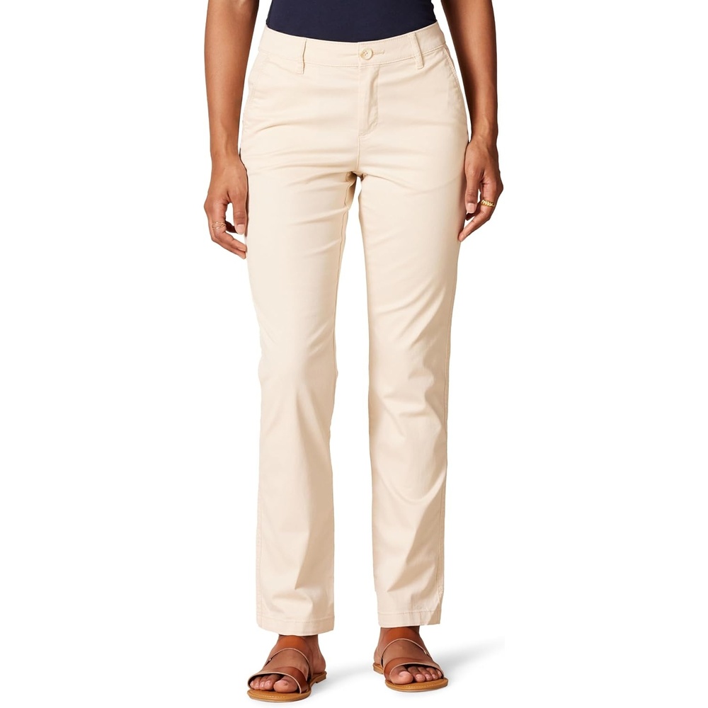 image:imageAmazon Essentials Womens Slim Fit Straight Leg Stretch Twill Chino PantLight Tan