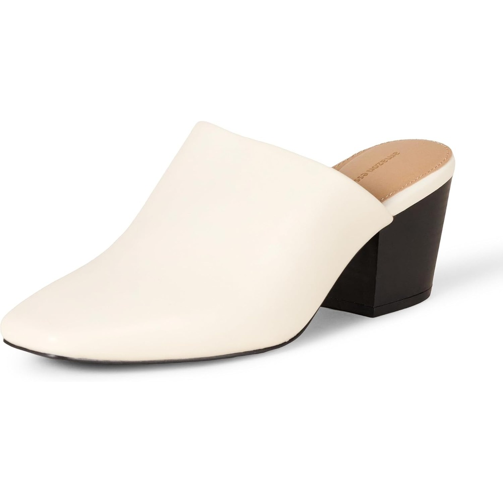 image:imageAmazon Essentials Womens Square Toe Slip On Heeled Mules Backless Non SlipOffwhite