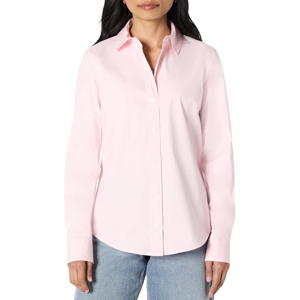 image:imageAmazon Essentials Womens Stretch Poplin ButtonUp Dress ShirtLight Pink
