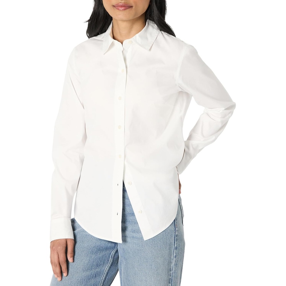 image:imageAmazon Essentials Womens Stretch Poplin ButtonUp Dress ShirtWhite