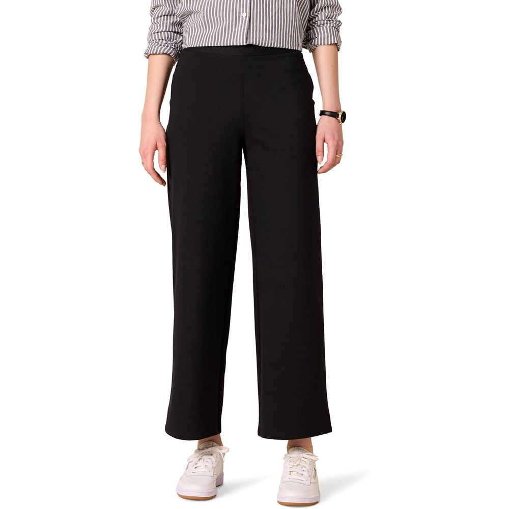 image:imageAmazon Essentials Womens Stretchy Dressy Cropped Wide Leg PullOn PantsBlack