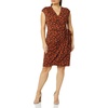 Amazon Essentials Women’s Classic Cap Sleeve Wrap Dress with V Neck, Pleated Waist (Available in Plus Size)(Brown  Floral Print)