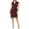 Amazon Essentials Women’s Classic Cap Sleeve Wrap Dress with V Neck, Pleated Waist (Available in Plus Size)(Burgundy)