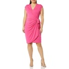 Amazon Essentials Women’s Classic Cap Sleeve Wrap Dress with V Neck, Pleated Waist (Available in Plus Size)(Dark Pink)