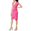 Amazon Essentials Women’s Classic Cap Sleeve Wrap Dress with V Neck, Pleated Waist (Available in Plus Size)(Dark Pink)