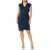 Amazon Essentials Women’s Classic Cap Sleeve Wrap Dress with V Neck, Pleated Waist (Available in Plus Size)(Navy)