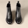 Amazon Essentials Women’s Exterior Zip Flat Ankle Boot(Black Faux Leather)