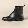 Amazon Essentials Women’s Exterior Zip Flat Ankle Boot(Black Faux Leather)