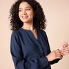 Amazon Essentials Women’s Georgette Long Sleeve Relaxed-Fit Popover Blouse, Business Casual, Dress Blouses for Office Work(Navy)