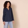 Amazon Essentials Women’s Georgette Long Sleeve Relaxed-Fit Popover Blouse, Business Casual, Dress Blouses for Office Work(Navy)