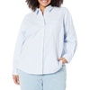 Amazon Essentials Women’s Long Sleeve Button Down Stretch Oxford Shirt (Available in Plus Size)(Blue White Vertical Stripe)