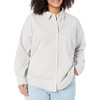 Amazon Essentials Women’s Long Sleeve Button Down Stretch Oxford Shirt (Available in Plus Size)(Grey/White  Stripe)