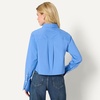 Amazon Essentials Women’s Oversized-Fit Cropped Cotton Stretch Poplin Button-Down Shirt(Blue)