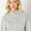 Amazon Essentials Women’s Oversized-Fit Cropped Cotton Stretch Poplin Button-Down Shirt(Ivory Black Stripe)