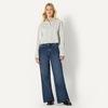 Amazon Essentials Women’s Oversized-Fit Cropped Cotton Stretch Poplin Button-Down Shirt(Ivory Black Stripe)