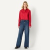 Amazon Essentials Women’s Oversized-Fit Cropped Cotton Stretch Poplin Button-Down Shirt(Red)