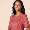 Amazon Essentials Women’s Regular-Fit Georgette Short Sleeve Top(Tomato Red Ditsy Floral)
