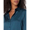 Amazon Essentials Women’s Regular-Fit Long Sleeve Satin Button Down Blouse, Dressy Collared Shirt(Dark Navy Diamond)