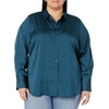 Amazon Essentials Women’s Regular-Fit Long Sleeve Satin Button Down Blouse, Dressy Collared Shirt(Dark Navy Diamond)
