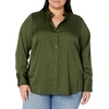 Amazon Essentials Women’s Regular-Fit Long Sleeve Satin Button Down Blouse, Dressy Collared Shirt(Dark Olive)