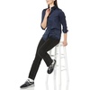 Amazon Essentials Women’s Regular-Fit Long Sleeve Satin Button Down Blouse, Dressy Collared Shirt(Navy)