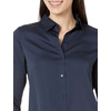 Amazon Essentials Women’s Regular-Fit Long Sleeve Satin Button Down Blouse, Dressy Collared Shirt(Navy)