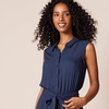 Amazon Essentials Women’s Sleeveless Summer Shirtdress, Relaxed-Fit Woven Lightweight Dress, Knee Length(Navy)