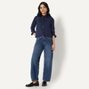 Amazon Essentials Women’s Stretch Poplin Button-Up Dress Shirt(Navy)