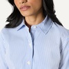 Amazon Essentials Women’s Stretch Poplin Button-Up Dress Shirt(White Blue Mini Stripe)