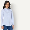 Amazon Essentials Women’s Stretch Poplin Button-Up Dress Shirt(White Blue Mini Stripe)