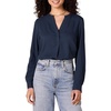 Amazon Essentials Women’s Georgette Long Sleeve Relaxed-Fit Popover Blouse, Business Casual, Dress Blouses for Office Work(Navy)