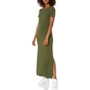 Amazon Essentials Women’s Jersey Standard-Fit Short-Sleeve Crewneck Side Slit Maxi Dress(Forest Green)